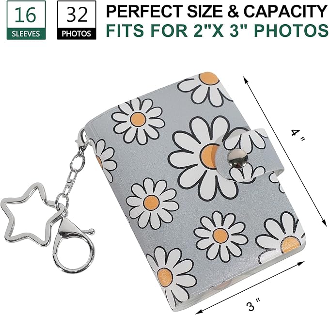 Mini Polaroid Instax Photo Album Book Holds 32 Photos for 2x3 Fujifilm Instax Mini 12 11 9 40 99 90 8 7 Evo LiPlay Instant Camera, Polaroid Snap PIC-300 Z2300 Instant Camera. (Daisy, 1 Pack)