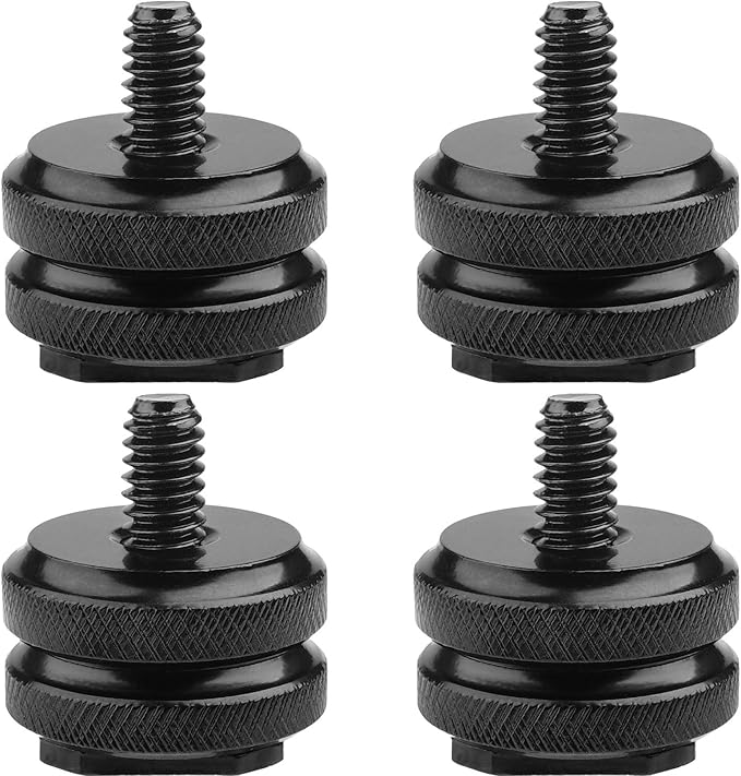Camera Hot Shoe Mount to 1/4"-20 Tripod Screw Adapter,Flash Shoe Mount for DSLR Camera Rig (Pack of 4)