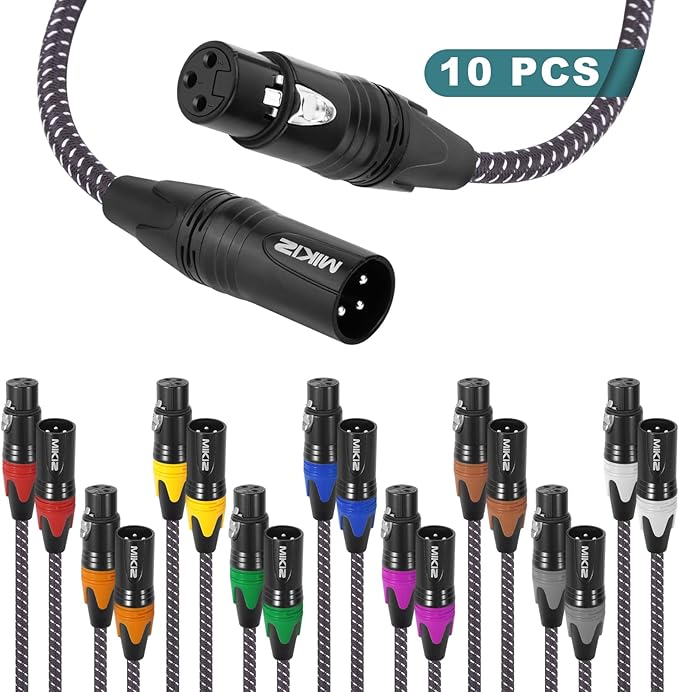 XLR Cables Braided 10ft 10 Packs 3 Pins XLR Male to Female Patch Cables