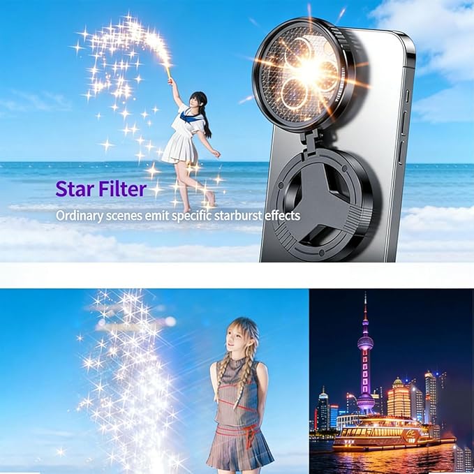 Anti-Glare Magnetic Phone Filter, 2026 Upgraded 52 Mm Magnetic Cpl Filter, Compatible with iPhone and Android Devices, Includes a Adapter Ring and Clip Mount, Reduces Reflections Enhances Colors