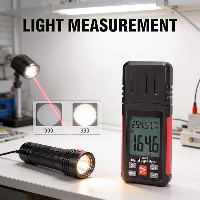 Digital Light Meter HT603, Professional Luxmeter, Wide Range Brightness Tester - Measurement, Quick Response, Ideal for Photo and Industrial Use