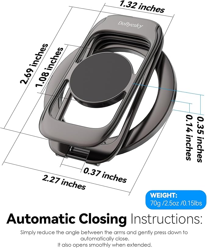 for MagSafe Magnetic Phone Grip Stand [Upgrade Dual-Hinge-Sided Magnets] Compatible with MagSafe Ring Gym Car Holder for iPhone 17/16/15/14/13/12 Pro Max Series Case All Phones (Black)