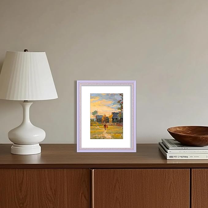 VIOLABBEY 8x10 Purple Gold Picture Frame, Display 5x7 Photo with Mat or 8x10 without Mat, Ornate Vintage 8 x 10 Purple Gold Frame for Wall Decor or Tabletop Display