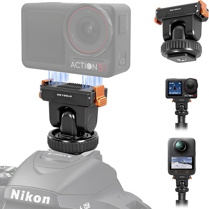 REYGEAK Cold Shoe Adapter Mount for DJI Osmo 360/Action 5 Pro/4/3,Magnetic Quick Release Mount with 1/4" Screw for DSLR,Selfie Sticks,Tripods Photography Accessories