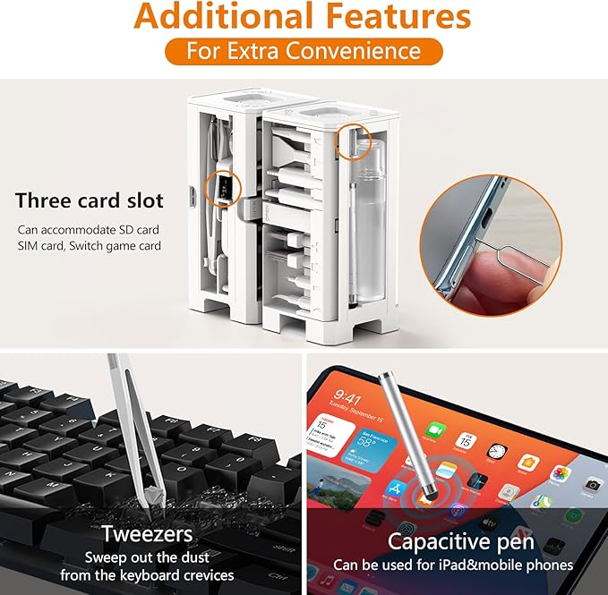 Cell Phone Cleaning Kit, iPhone Cleaning Kit for Charging Port Cleaner Keyboard Cleaning Kit for Airpods/Android/USB C/Earbuds/Laptop/iPad/Camera Lens with Stylus Pen (White)