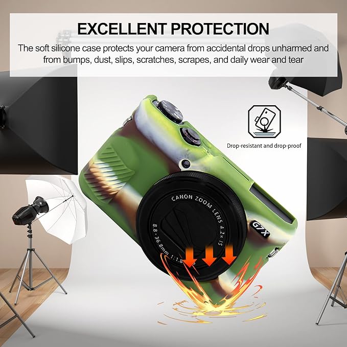 Easy Hood G7X Mark II Case G7X Camera Silicone Case, Soft Silicone Protective Cover for Canon Powershot G7X Mark II DSLR Camera (Camo)