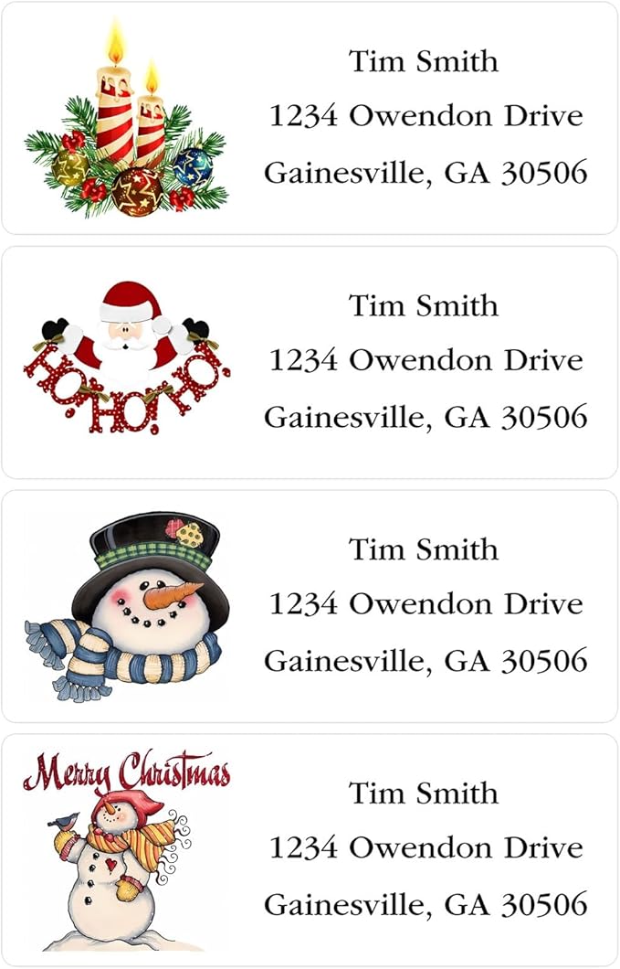 Address Labels Personalized Return Address Labels Christmas 2.6" x 1" Custom Mailing Label for Envelopes (30-1200) Customized Self Adhesive Stickers Printable Mail Envelope Adress Label, White