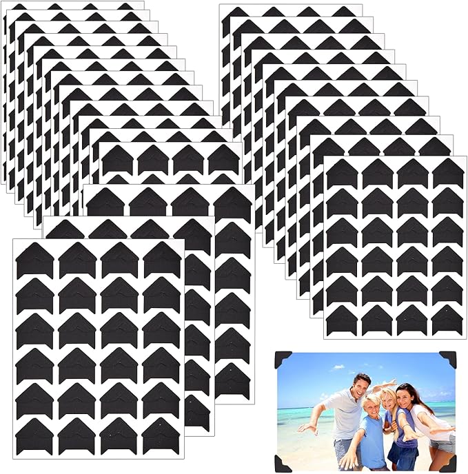 Dfqsofd 600Pcs Photo Corners Self Adhesive, Picture Corners for Scrapbooking Photo Mounting Stickers for DIY Scrapbook, Album, Memory Books, Picture Frames, Journal (Black)