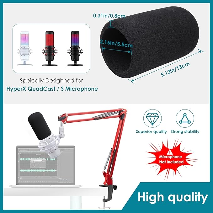 Red Mic Arm Compatible with HyperX QuadCast S - Premium QuadCast S Microphone Boom Arm for Gaming, Streaming by YOUSHARES