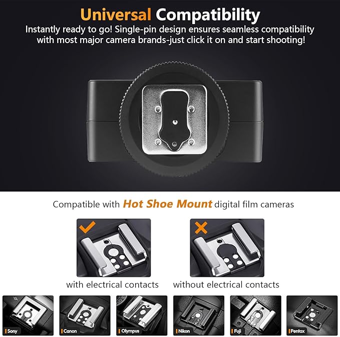Camera Flash with Video Light, 2500K-6500K Mini Flash Speedlite, Adjustable Brightness Small Camera Speedlight, Universal Single Contact Hot Shoe Mount, Compatible with Canon/Nikon/Sony/Fuji/DSLR
