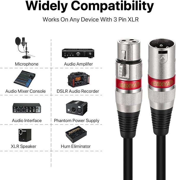 EBXYA XLR Cables 25ft 6 Packs - XLR Male to Female 3 Pins Balanced Microphone Cable
