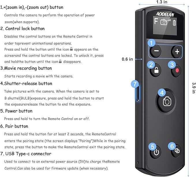for Fujifilm Camera Rechargeable Shutter Release, AODELAN Wireless Remote Control Compatible with Fuji X-T30 II,X-S10,X-H2,X-H2S,X-T3,X-T4,X-T5,X-S20,X-T30,X-T50,X-M5,X100VI,X-E5,X Half