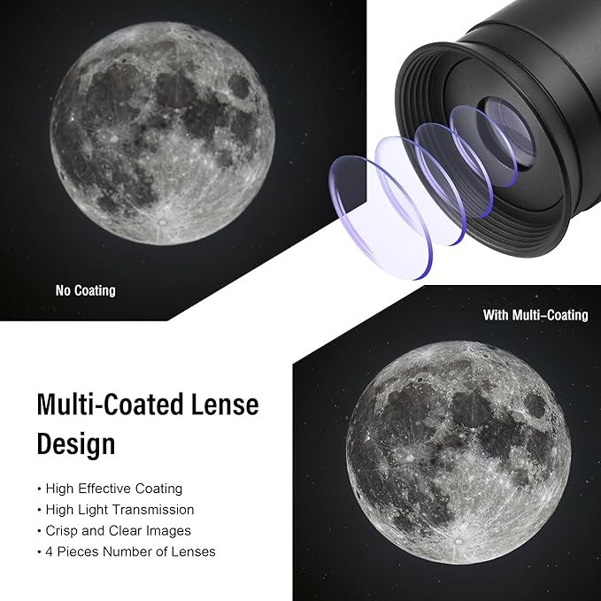 Astromania Telescope Plossl Eyepiece 15mm, 50 Degree Apparent Field of View Plossl Lens with Fully Multi Coated 4-Element, Metal Telescope Accessory for Standard 1.25 Inch Astronomy Filter Thread