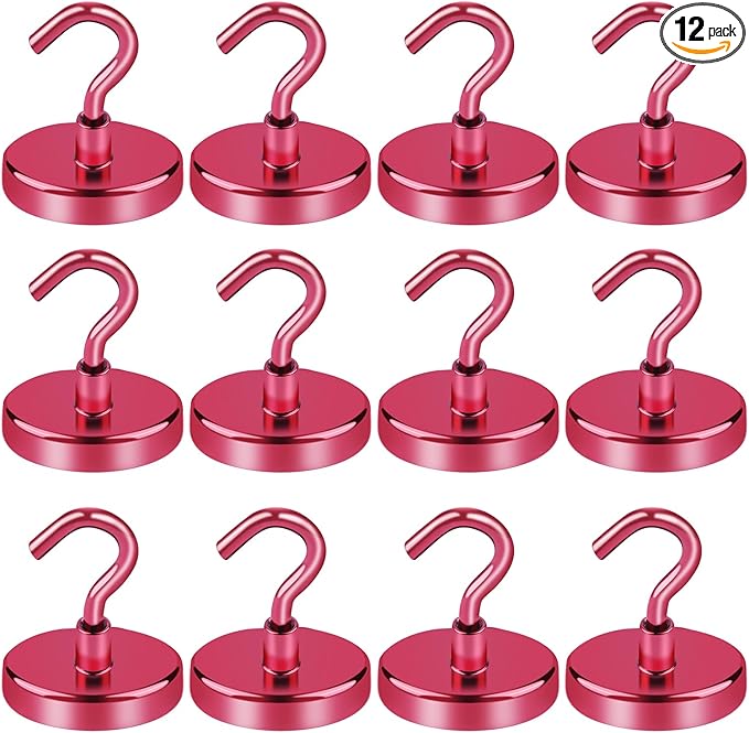 LOVIMAG Red Magnetic Hooks for Cruise Cabins, 120LBS Cruise Essentials Must Haves, Cruise Magnets, Magnetic Key Holder, Strong Magnetic Hooks for Hanging, Fridge, Grill -12 Pack