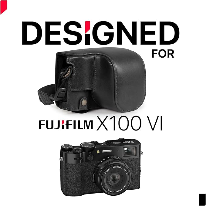 Mega Gear Genuine Leather Camera Case for Fujifilm X100VI - Stylish and Protective - Black