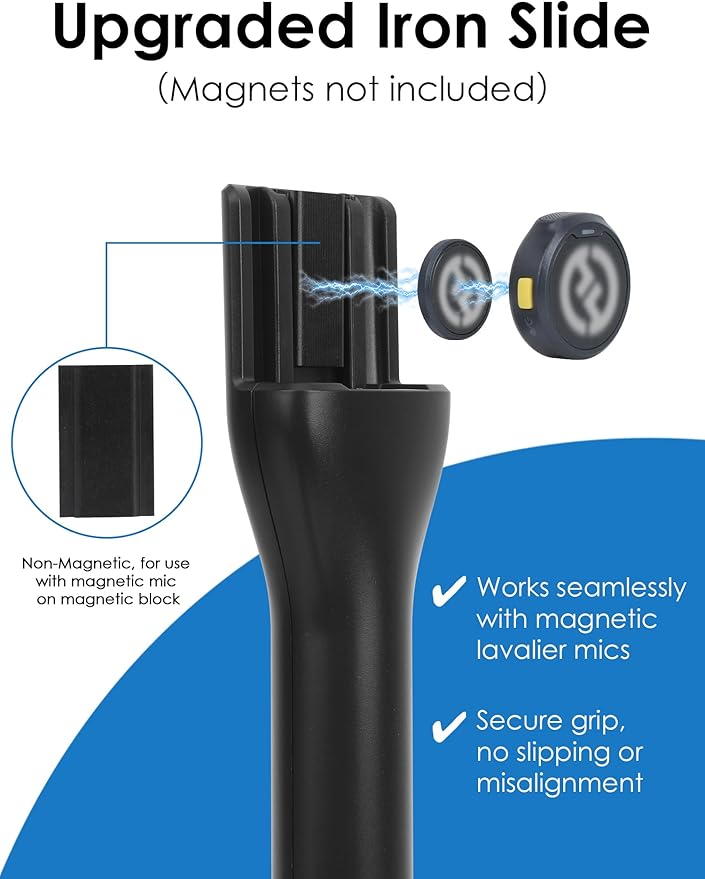 YOUSHARES Handheld Interview Microphone Holder for Hollyland Lark M2 - Iron Magnetic Slide Rail fits Hollyland Lark A1/MAX/150 & Rode/DJI Magnetic Lavalier Wireless Mics