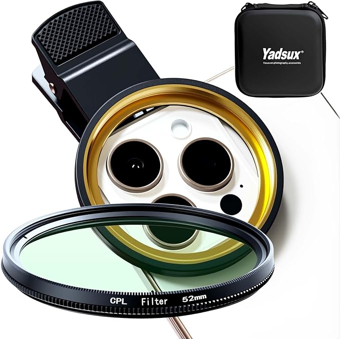 52mm Clip-on CPL Phone Camera Lens Filter, CPL Filter for iPhone 16 15 14 13 12 11,Samsung BLU, Motorola, Xiaomi and Other Smart Phones