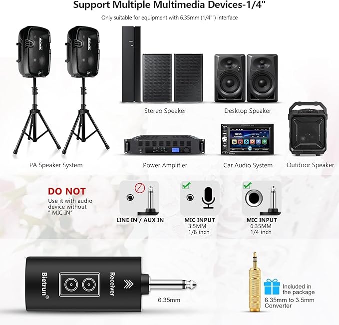 Wireless Microphone, Uhf Metal Dynamic Handheld Karaoke Mic, Rechargeable Receiver (Work 6hs),160ft Range, for Karaoke, Singing, Stage, Wedding, Speech, Karaoke Machine, Speaker, Amplifier, Mixer