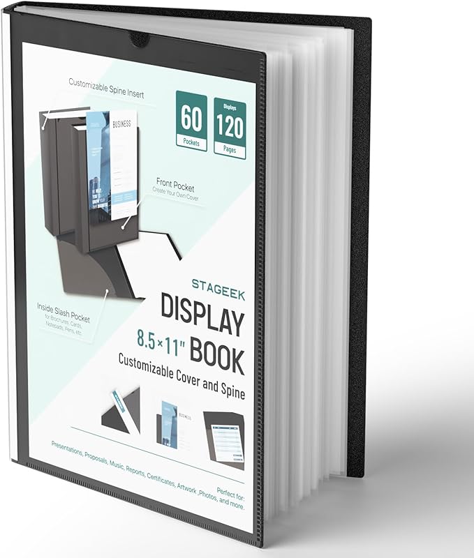STAGEEK 60-Pocket Portfolio Binder Display 120 Pages, 8.5x11 Binder with Plastic Sleeves, Art Portfolio Folder with Clear Sheet Protectors, Presentation Book for Artwork, Document Organizer