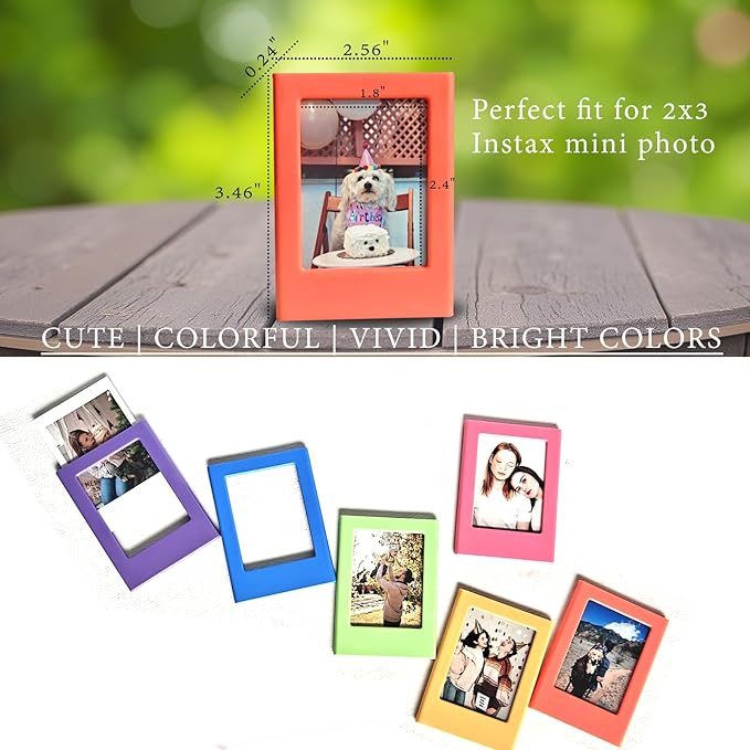 JOYZO 2x3 Magnetic Picture Frames, 6 Pack Small Frames with Front Covers fits for Fujifilm Instax Mini 12 11 9 8 41 40 EVO SE, for Polaroid Photo Desktop Refrigerator Display - Colorful