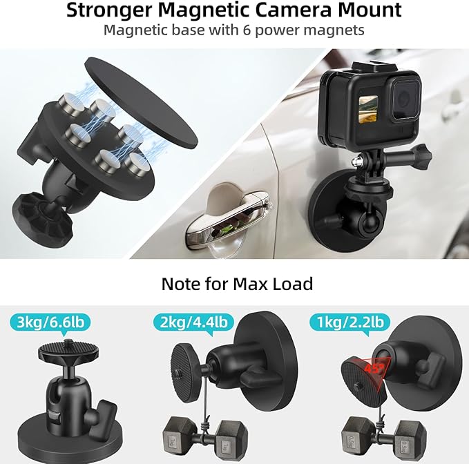 Magnetic Camera Mount with Ball Head, Magnetic Phone Holder for Gym,Super Strong Rubber Coating Neodymium Magnet for Smartphone Hero 13/12/11/10/9/8/7/6,DJI Osmo Action Insta360, Security Camera