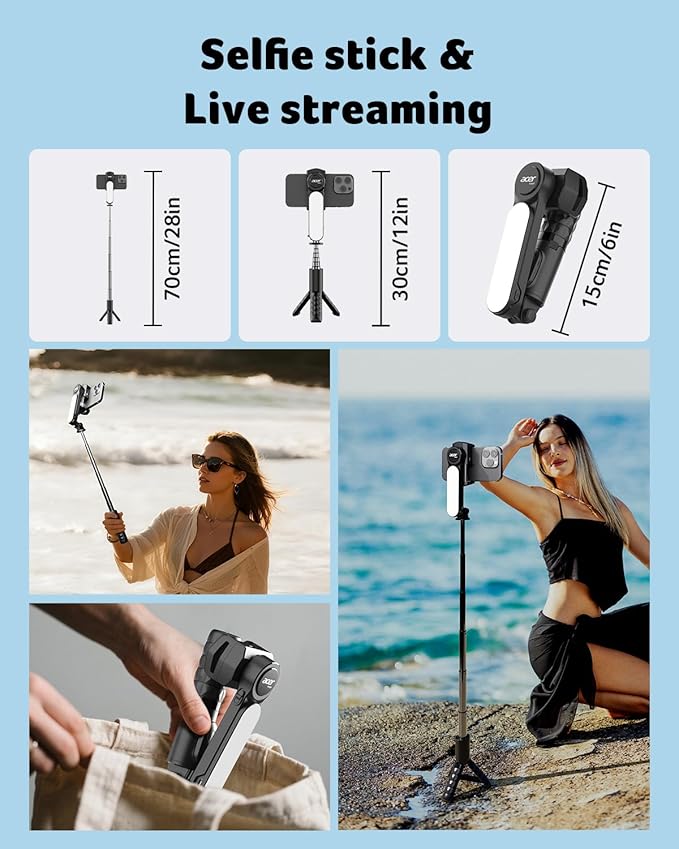 acer Gimbal Stabilizer 1Axis for iPhone/Cell Phone/Smartphone/Android with Remote Control&Light, Portable Gimbal Tripod Auto Balance Handheld Selfie Stick for Video Recording, Vlogging, Live Streaming