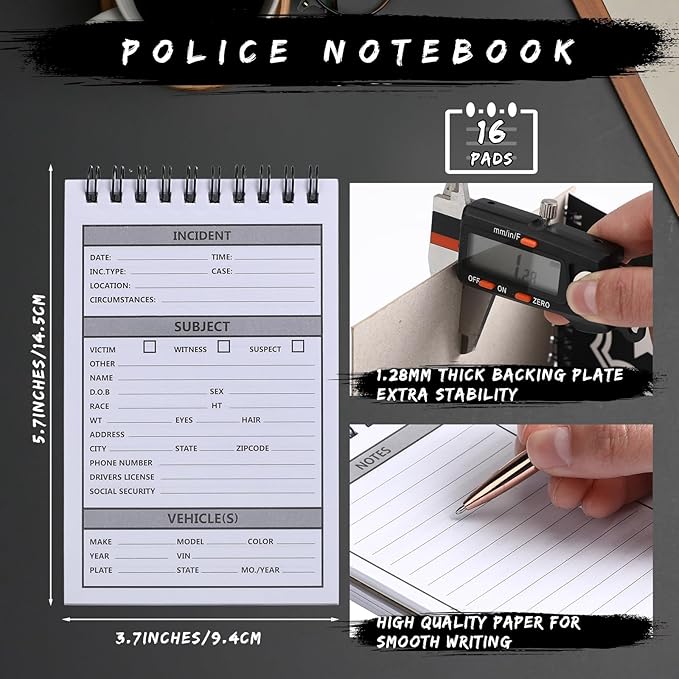 Teling 16 Packs Public Safety Police Field Interview Notebook Report Notepad for Law Enforcement Officer Gifts Ticket Book Notebook Cop Interview Equipment Accessories, 70 Sheets/ 140 Pages