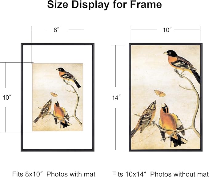 BKABOT 10x14 Picture Frame, Black Aluminum Metal Photo Frames with HD Glass, Fits 8x10 with Mat or 10 x 14 without Mat, Display for Wall
