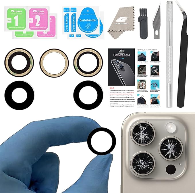 Rear Camera Lens Covers Replacement for iPhone 15 Pro & 15Pro Max, GVKVGIH Back Camera Len Glass Replacement with Double-Sided Adhesive & Repair Tool Kit (15pro/15 pro max)