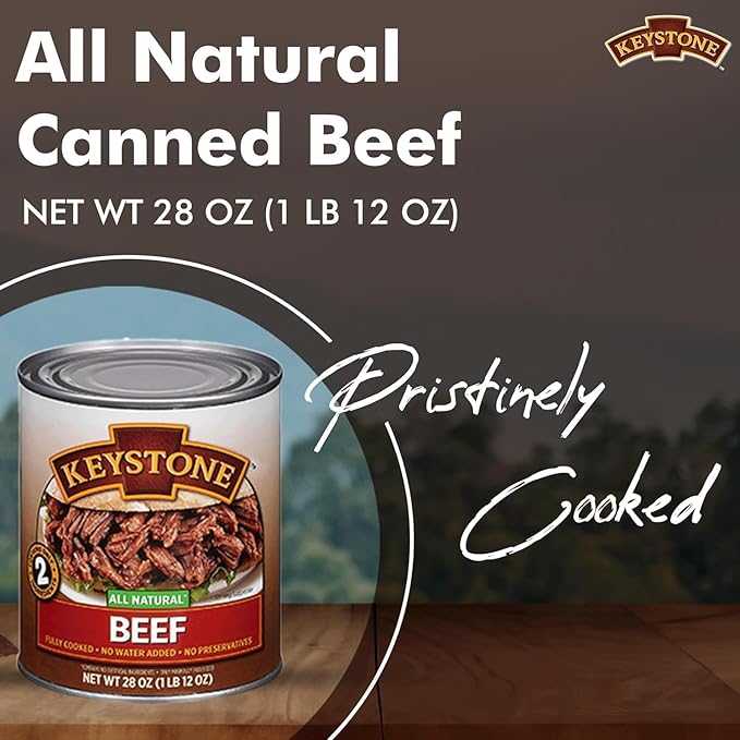 Keystone Meats All Natural Heat and Serve 5 Can Variety Pack (Beef, Chicken, Pork, Turkey, Ground Beef) Fully Cooked, Ready to Eat Canned Meat for Everyday Meals, Emergency, Camping, Pantry Staple 5 Years Shelf Life 28oz Each Made in USA