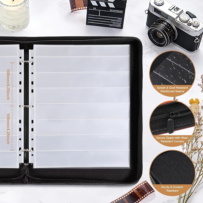 35mm Film Negative Storage Binder Album Kit - 30 Acid-Free Clear Negative Sleeves, PU Leather Storage Binder Case for Camera 135/35mm Film Negatives, Negative Page Preservers, Up to 1260 Frames, Brown