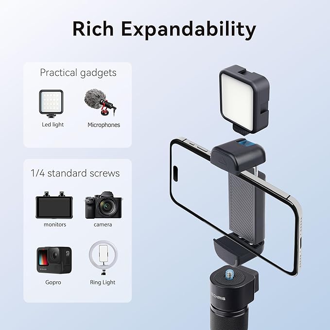 Phone Tripod Mount with Cold Shoes, Universal Cell Phone Tripod Mount Adapter, Smartphone Holder Adapter with 1/4 inch Screw, Phone Holder Clip Connector Head for Monopod Selfie Stick Flexible（812001）
