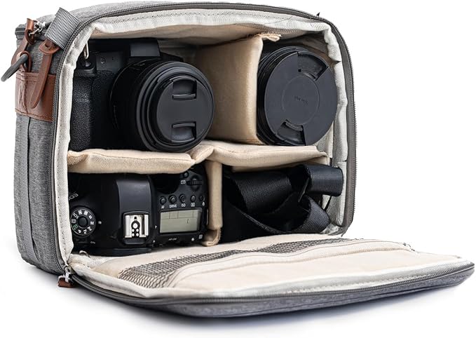 C Coiro Camera Bag for Digital DSLR SLR, Protection, Waterproof Mirrorless Small Camera Bag, Camera Lens Case, Travel Organizer Camera Insert for Backpack, Gray Color