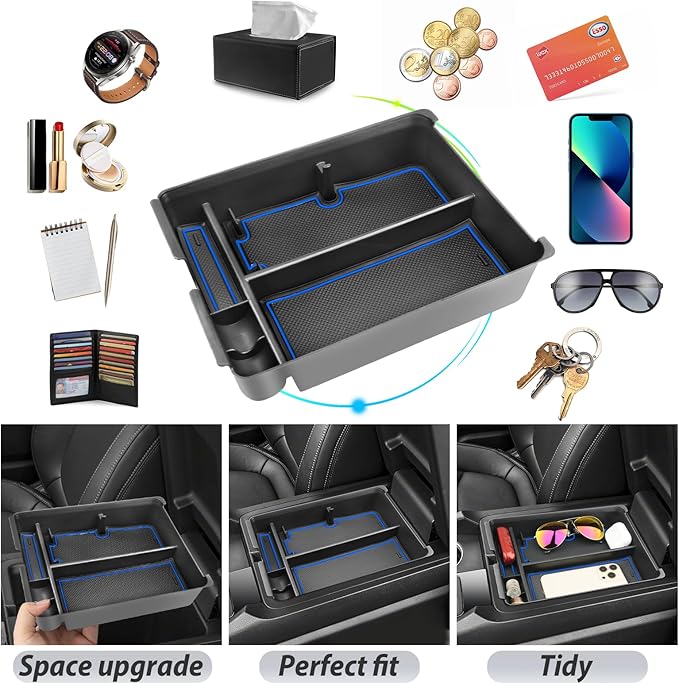 SKTU for 2024 2025 2026 Honda Pilot Center Console Organizer 2023-2026 Pilot/ 2024-2026 Passport Armrest Tray 2025 2026 Passport Console Tray 2025 2026 Pilot Accessories with Sunglasses Holder (Blue)