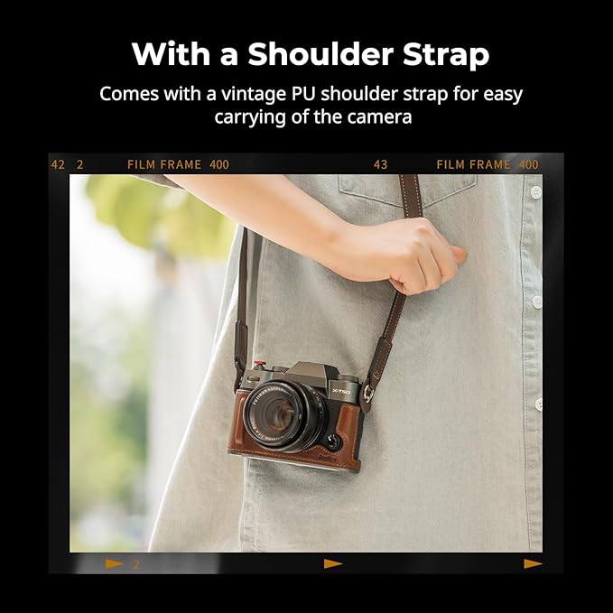 SMALLRIG X-T50 Half Leather Case Kit with Shoulder Strap, Retro Style Camera Case with Aluminum Alloy Frame for FUJIFILM X-T50 (Brown) - 4710