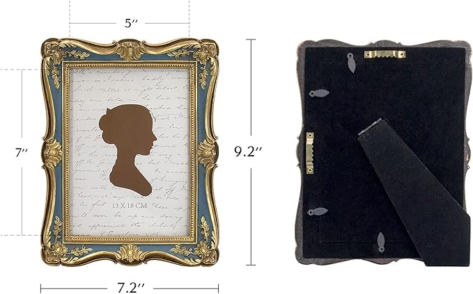 AELS 5x7/8x10 Inch Vintage Picture Frame, Elegant Antique Photo Frames with Glass Front, Photo Display, Tabletop Wall Hanging, Gift Ideas, Gold (Gold and Blue, 5x7)