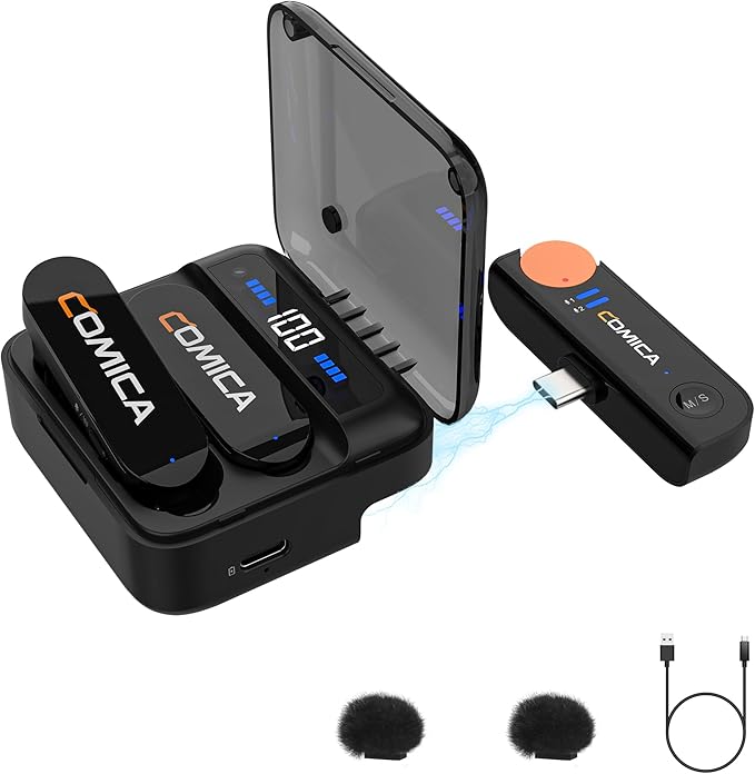 COMICA Vimo S UC Wireless Lavalier Microphone for Android/iPhone 17/16, USB C Mini Lapel Microphone Wireless with Hi-Fi Audio, Noise Cancellation, 656FT Range, Lav Mic for Video Recording, Streaming