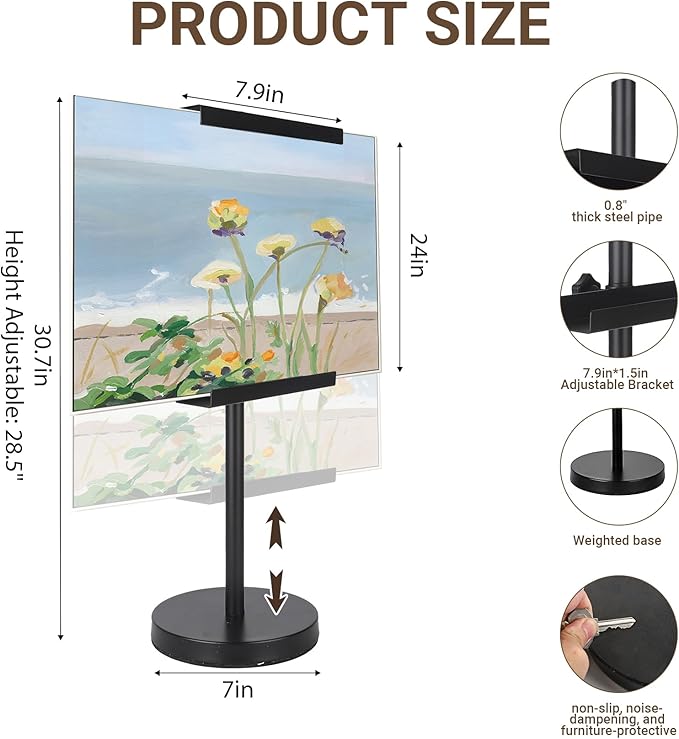 Photo Frame Tabletop Easel Stand-Heavy Duty Tabletop Display Easel, French Style Gold Easel Stand,Picture Frame Stand for Wedding/Art/Photos,Picture Easels (Black, 28inch)