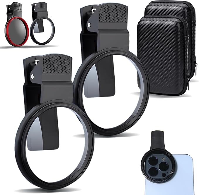 52mm Polarized Smart Phone, adjustments 52mm Polarizing Filter, Clip Design Phone Polarizing Lens, Featuring A Polarizing Filter & Variable ND Filters, for All Phones (Black,2PCS)