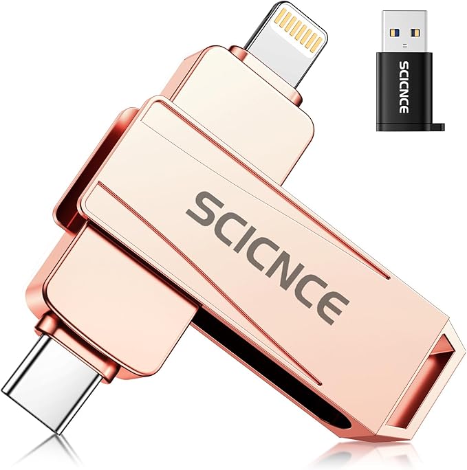 SCICNCE 512GB Flash Drive Intended for iPhone, USB Memory Stick Storage Backup for Photos Videos, Plug and Play No APP Required, Compatible with iPhone iPad Android and Computers (Rose Gold)