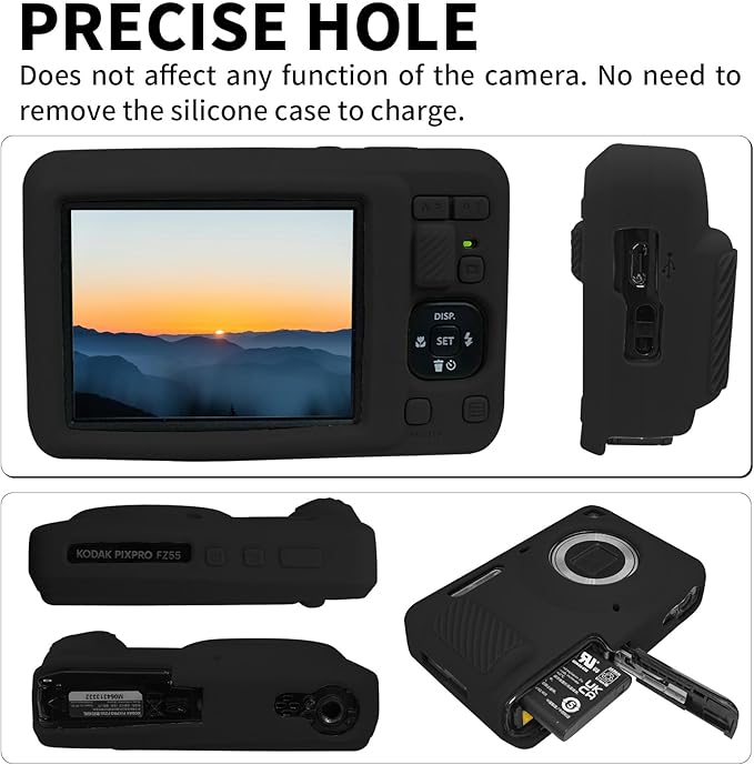 Easy Hood Camera Case for Kodak PIXPRO FZ55, Soft Silicone Cover Anti-Scratch Slim Fit FZ55 DSLR Camera Sleeve Body Skin Travel Protective Case, Black