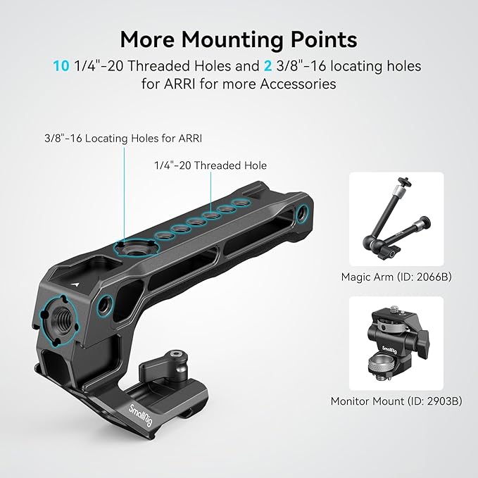 SmallRig Lightweight NATO Top Handle, Quick Release NATO Grip for DSLR Camera Cage, Universal Top Handle with 5 Cold Shoe Adapters (NATO Rail NOT Included) -3766
