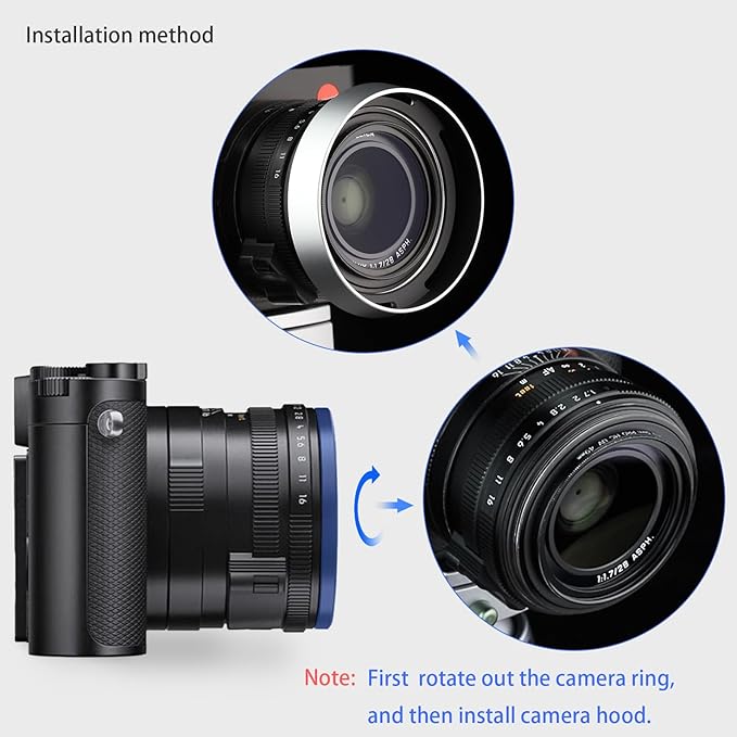 Haoge Metal Lens Hood Shade for Leica Q3 Q3 43 Q2 Q-P QP Q Typ 116 Typ116 Camera Silver LH-LQOS
