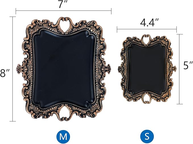 Funly mee 8 x 7 inches Antique Trinket Dish Vintage Jewelry Tray, Ring Holder (Black & Gold, M)