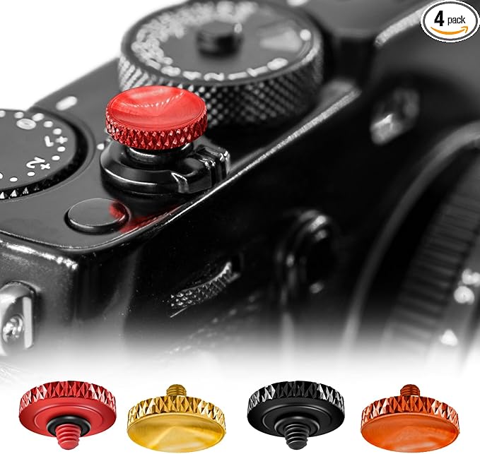 REYGEAK for Fujifilm Camera Shutter Button,4 Pcs Copper Soft Shutter Release Button,Camera Shutter Button Fits for Fuji Fujifilm X100 X100VI X-T5 X-T4 X-T3 Accessories(Red/Brass/Orange/Black)