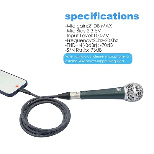 6.6Feet USB C to XLR Female Mic Link Converter Cable,Female XLR to USB C Micphone Cable for Dynamic Microphone iPhone 15,ipad,Notebook,Tablet