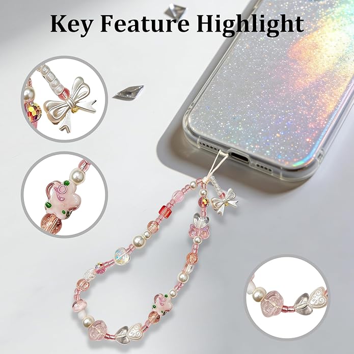 Beaded Camera Wrist Strap, Phone Wristlet Charm Lanyard, Cute Digital Camera Charm Lanyard,Strap Beaded Camera Chain for Phone Bag Keychain Accessories
