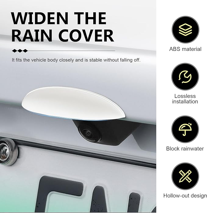 Car Rear View Camera Anti-Rain Cover, ABS Reversing Camera Protection Modification Accessory, Non-Destructive Installation Protective Cover, Universal for Most Cars (White)