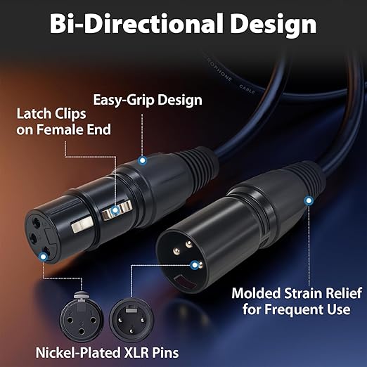 XLR Cables 2 Pack, XLR Male to Female Microphone Cable with Locking Connector, Balanced Audio Cord, Nickel-Plated Connectors, PVC Jacket – Ideal Mic Cable for Studio, Stage, Speaker, 10 FT