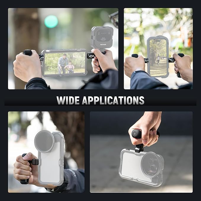 NEEWER PA045E Side Handle with Bluetooth Remote Shutter, Quick Release Clamp, Anti Off Cold Shoe for NEEWER 2nd Gen Phone Cage for 15 Pro/15 Pro Max/S24 Ultra, Silver Lock